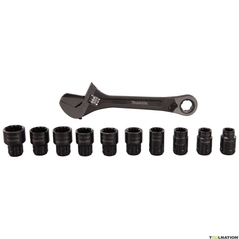 "Pass Thru" läbiva narrega tellitav mutrivõti + padrunid 11tk Makita – B-65458